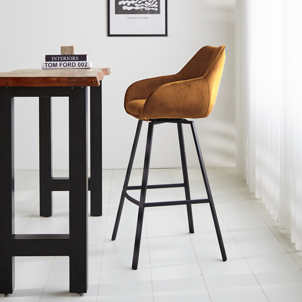 Velvet Barstool Elise Rotatable Cognac