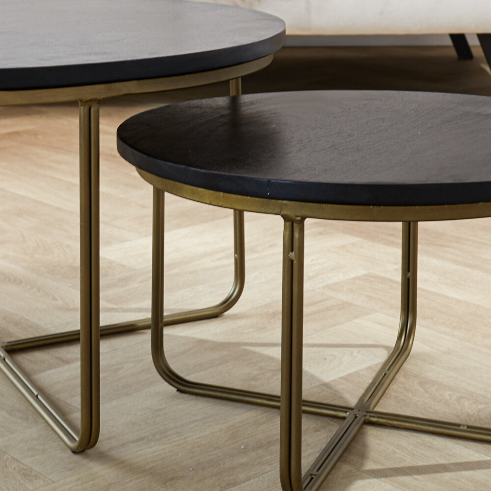 Round Coffee Table set Lori Black Furnwise