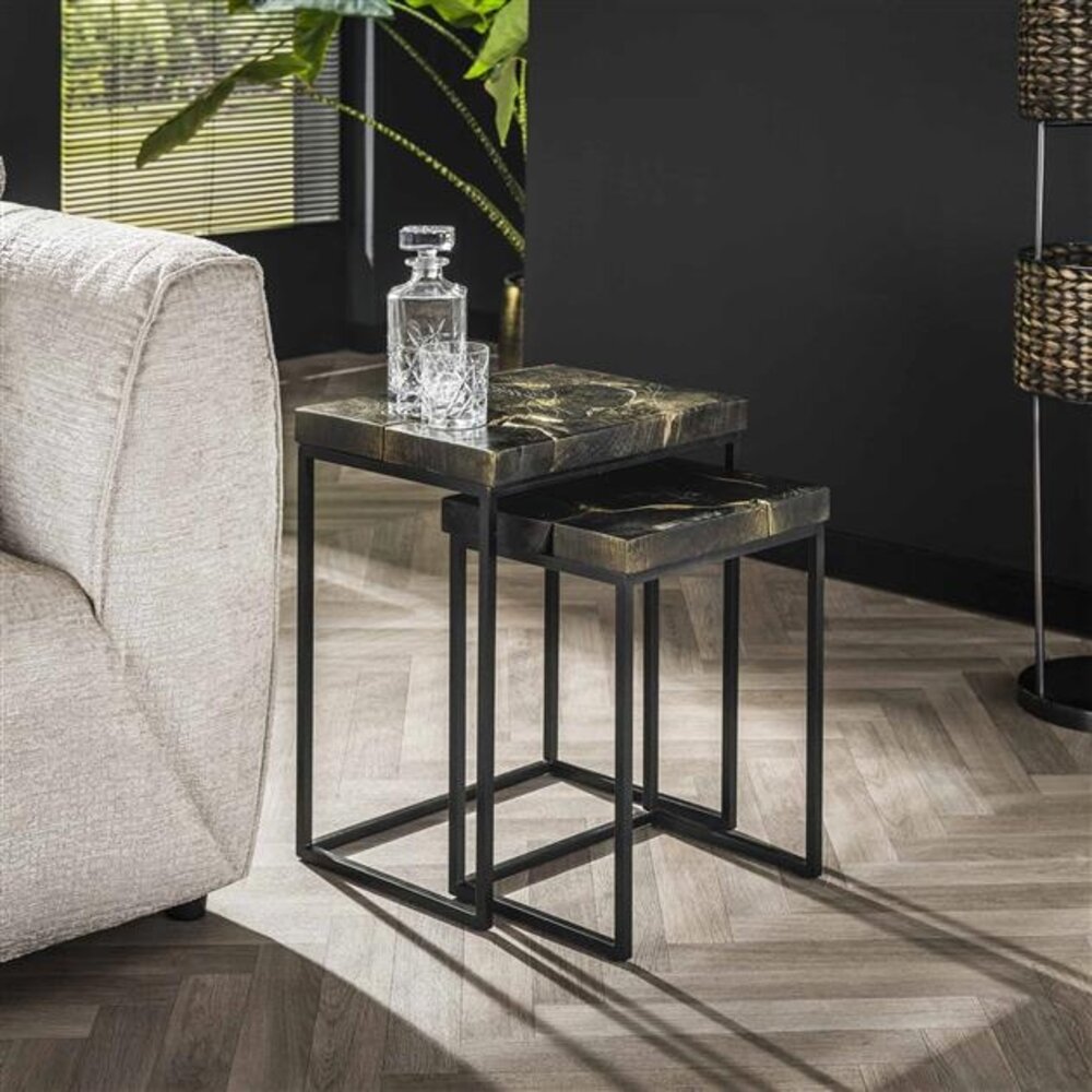 Industrial Side Table Noir Black and Gold set of 2
