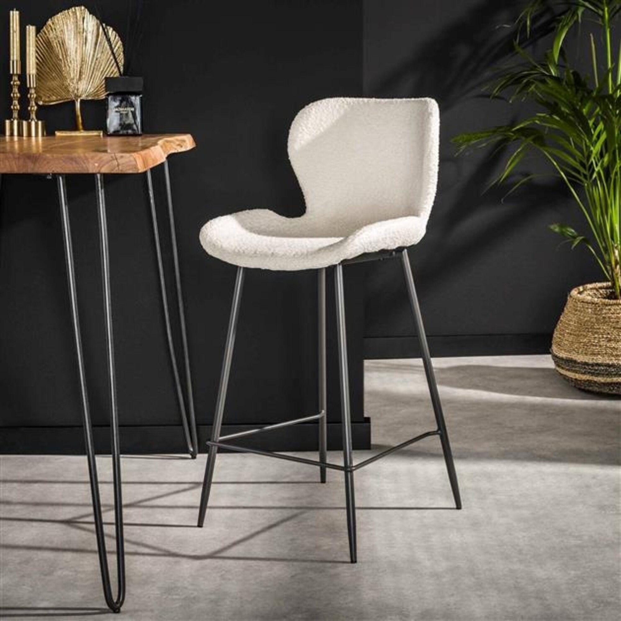 Industrial Bar Stool Golf Boucle White Furnwise