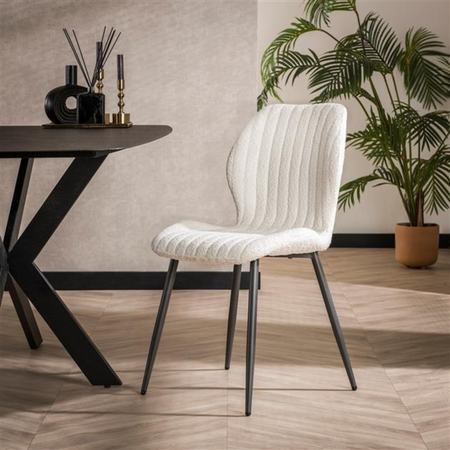 Industrial Dining Chair Anne Boucle White Furnwise