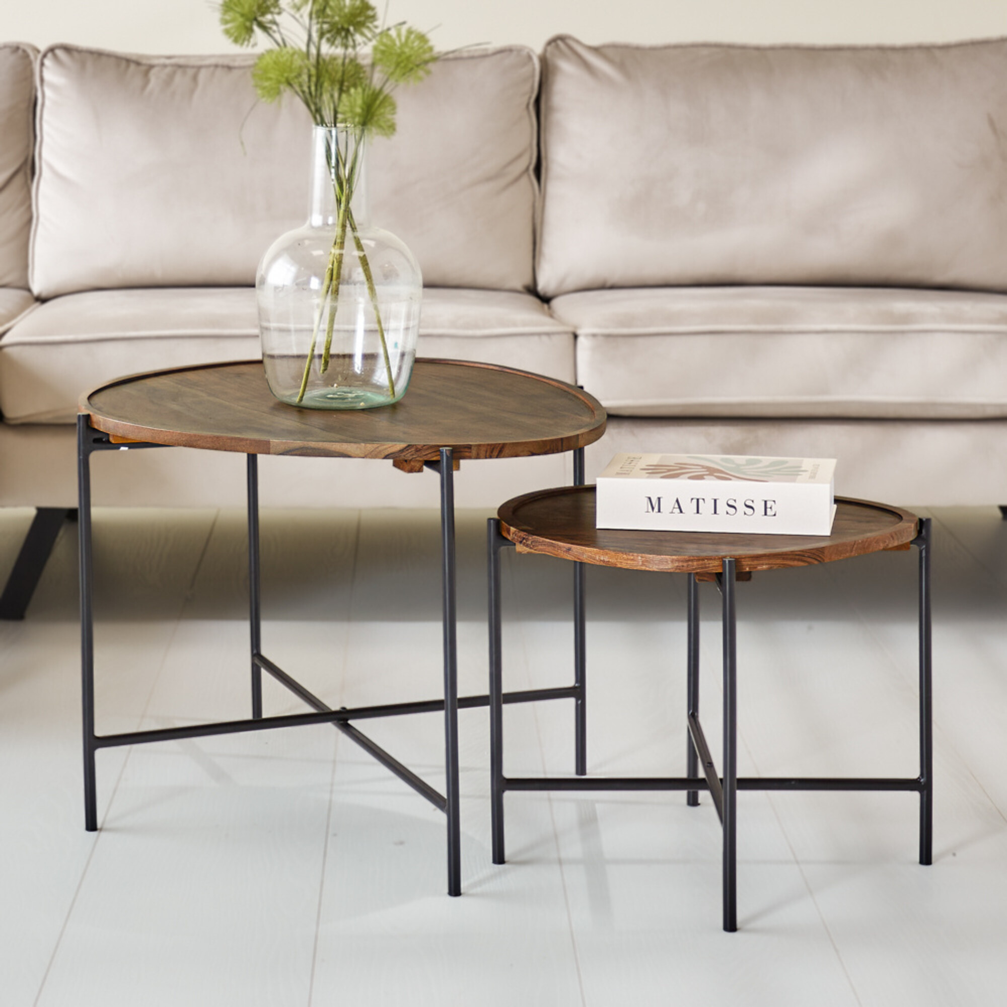 Industrial Coffee Table Rust Mango Wood Set of 2 Furnwise