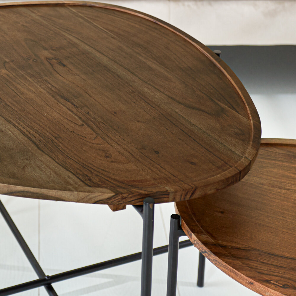 Industrial Coffee Table Rust Mango Wood Set of 2 Furnwise