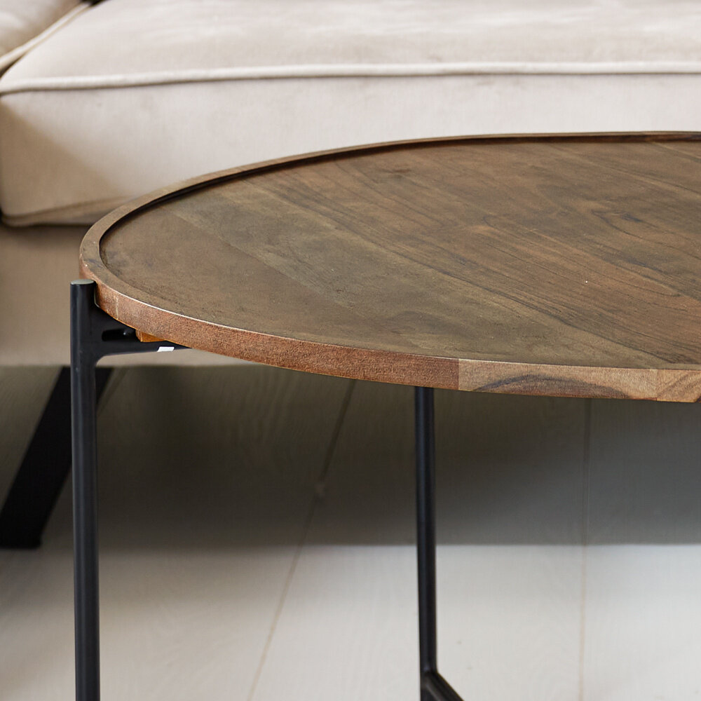 Industrial Coffee Table Rust Mango Wood Set of 2 Furnwise