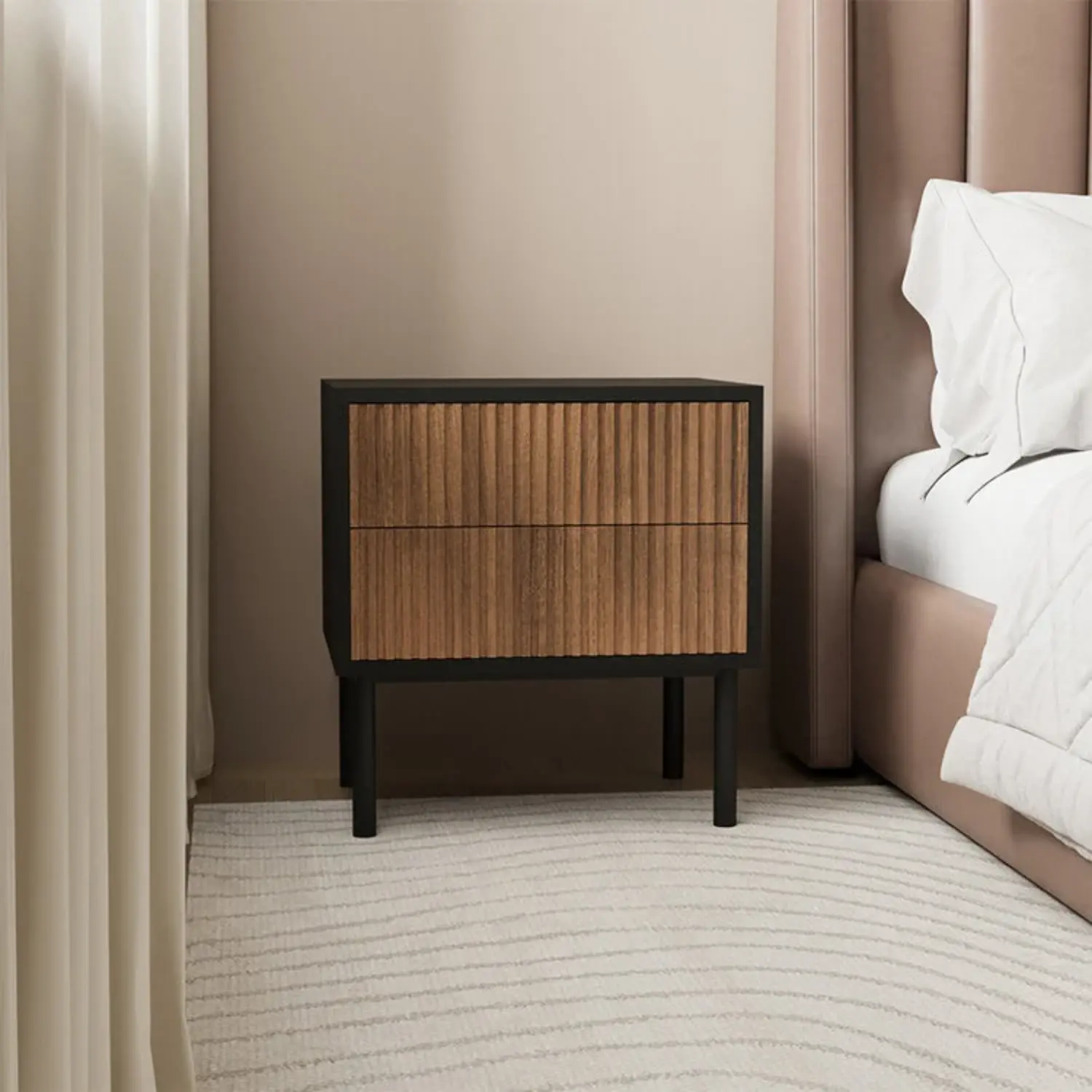 Bedside Table Yoka Black Dark Oak