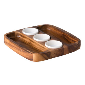 Non Food Company Tortillaschaal dubbel acacia incl 3 saustipje Ø8cm