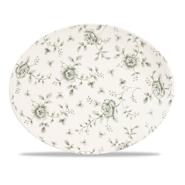 Churchill Servies Horeca Kwaliteit Rose Chintz Grey Orbit Oval Coupe Plate 12 1/2X10" 6/box