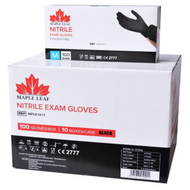 Maple Leaf | Nitril Handschoen Zwart Poedervrij (maat S )