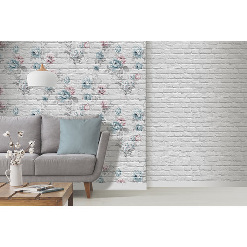Dutch Wallcoverings Behang Escapade Baksteen/Bloem Grijs L781-09