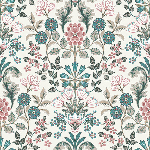 Dutch Wallcoverings Behang Escapade Bloem Beige/Groen/Rood A414-10