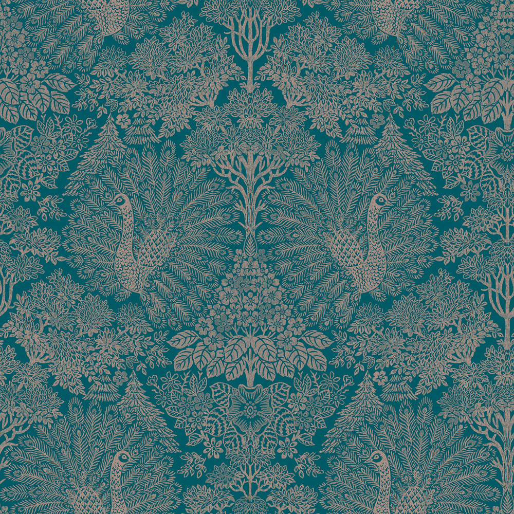 Dutch Wallcoverings Behang Escapade Pauw Groen/Goud A222-03