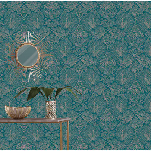 Dutch Wallcoverings Behang Escapade Pauw Groen/Goud A222-03