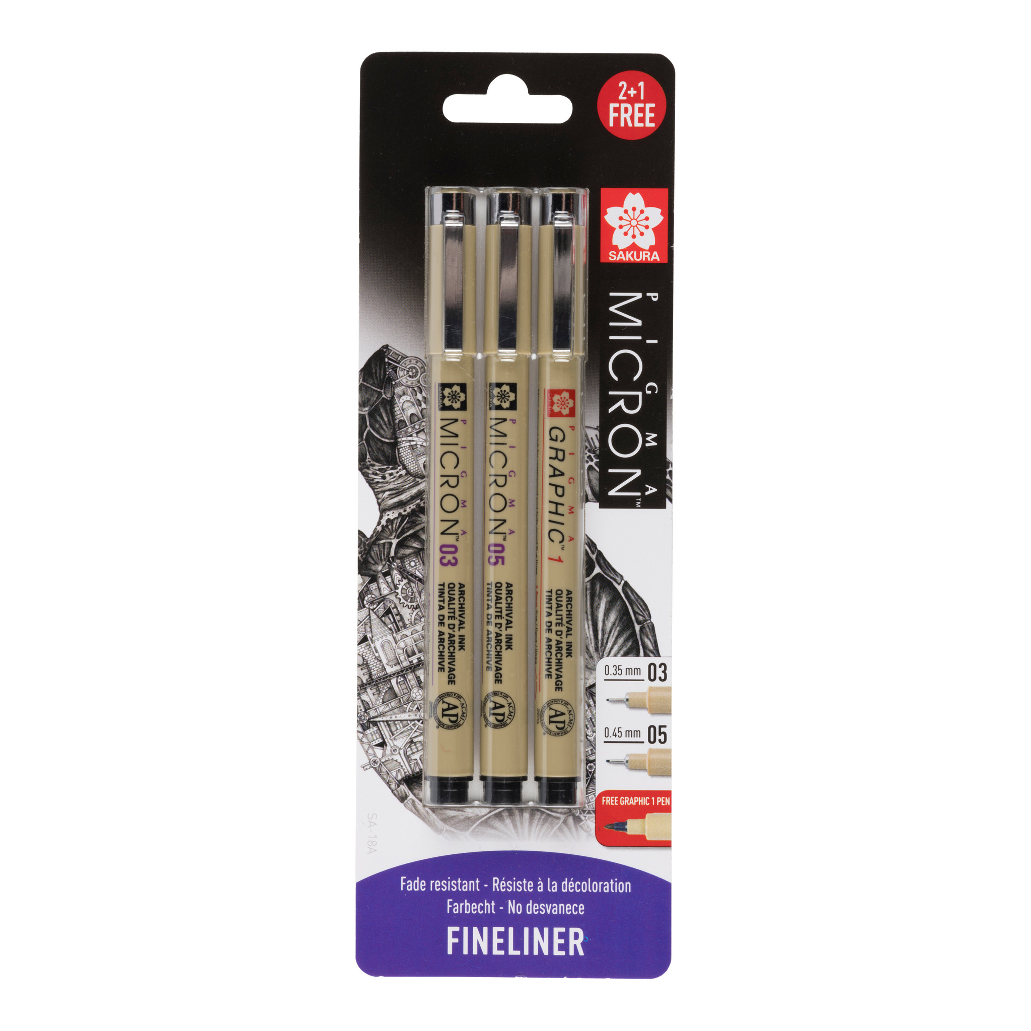 Sakura Fineliners Pigma Micron 03 en 05 - 3 stuks