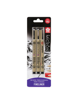 Sakura Pigma Micron Fineliners - set van 3 - 01, 05, Brush