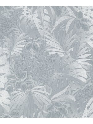 Noordwand Botanica Behang met grote bladeren in zilver 33301 Noordwand Botanica Behang met grote bladeren in zilver 33301