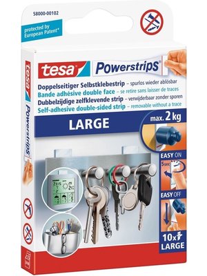Tesa powerstrips - Zelfklevende strip - Dubbelzijdig - Large - 10 stuks - Transparant