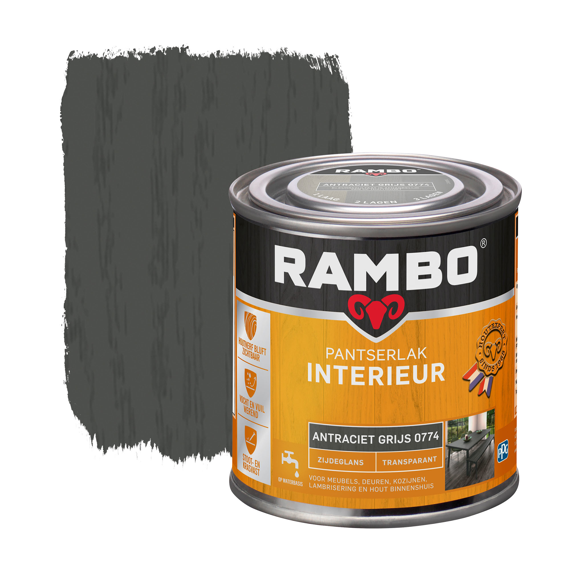 Rambo Pantserlak Interieur Transparant Zijdeglans - 750 ml Antraciet grijs