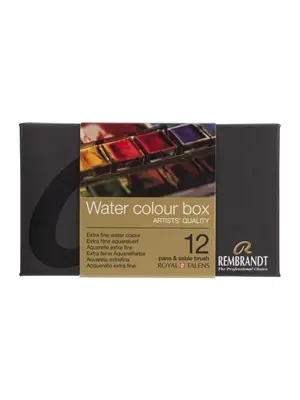 Rembrandt Professionele Aquarelverf Metalen Set - Napjes + Penseel - Algemene Kleurenselectie