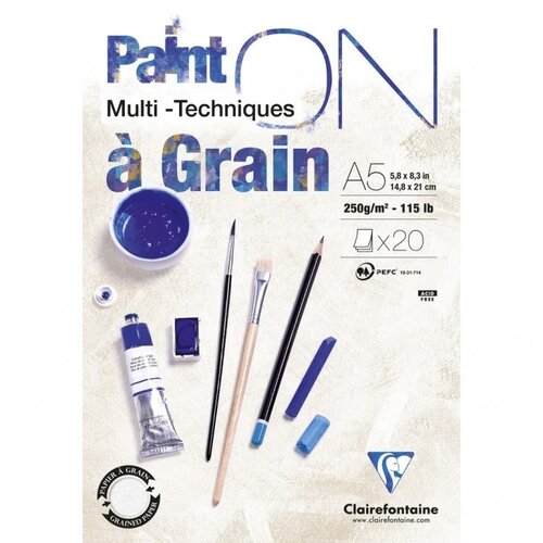 Clairefontaine Painton Mixmedia - Met Grain Blok - 250 gr - 20 Blad - Wit