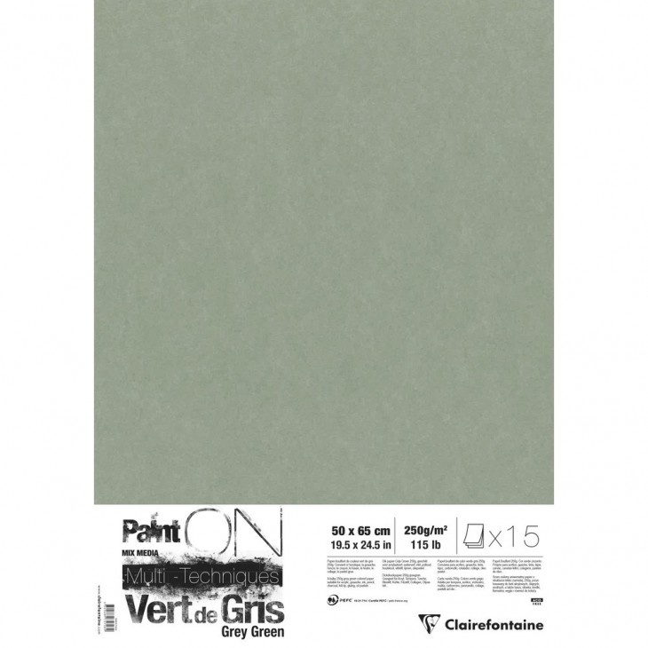 Clairefontaine Painton Mixmedia - Blok - 250 gr - 15 Blad - 50 x 65 cm - Grijs Groen