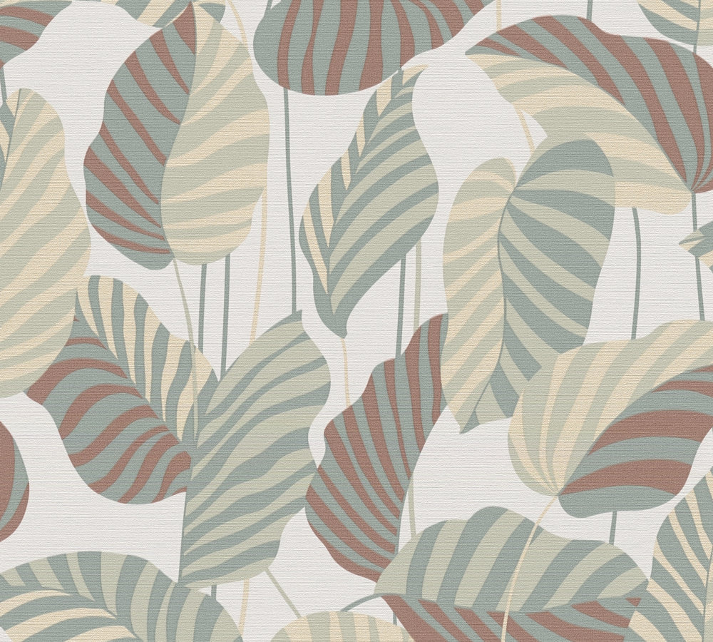 PALMBLADEREN BEHANG | Botanisch - oranjerood beige groen - A.S. Création Antigua