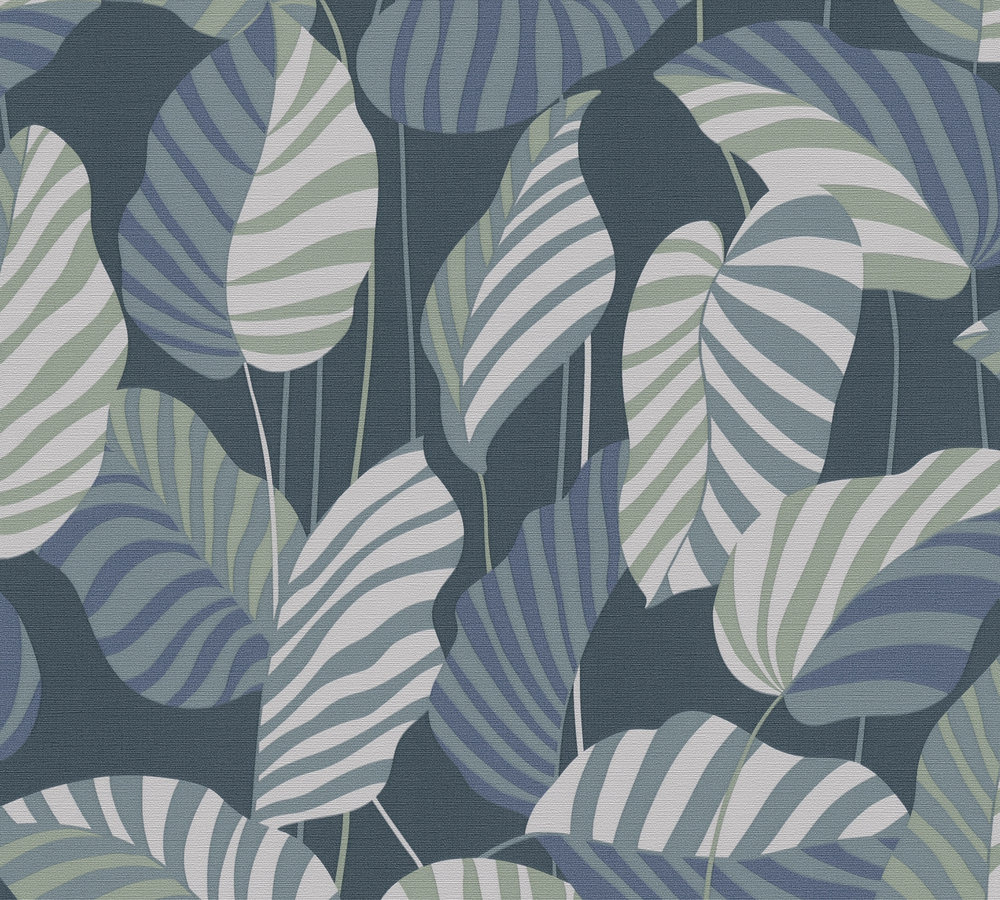 PALMBLADEREN BEHANG | Botanisch - blauw crème grijs groen - A.S. Création Antigua