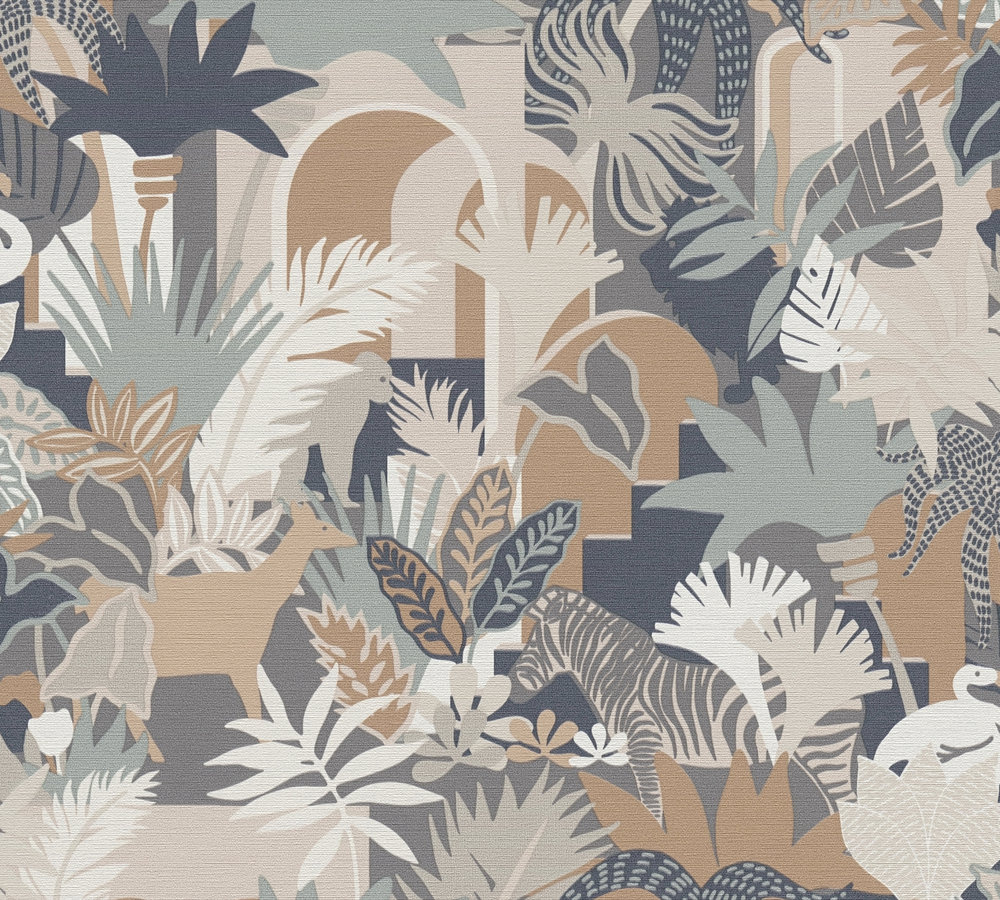 JUNGLESTYLE DIEREN BEHANG | Botanisch & Dieren - bruin beige crème - A.S. Création Antigua