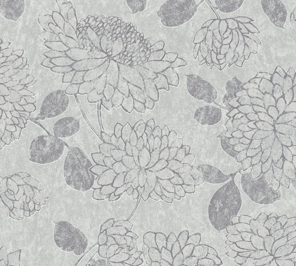 GROTE BLOEMEN BEHANG | Botanisch - grijs zilver - A.S. Création Attractive 2