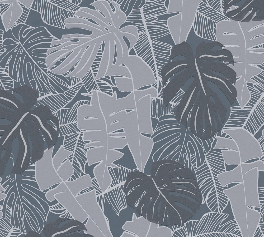 PALMBLADEREN BEHANG | Botanisch - grijs antraciet zilver zwart - A.S. Création House of Turnowsky