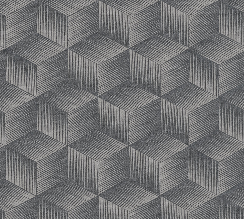 3D RETRO BEHANG | Grafisch - Zwart Grijs - A.S. Création Natural Living D`eco
