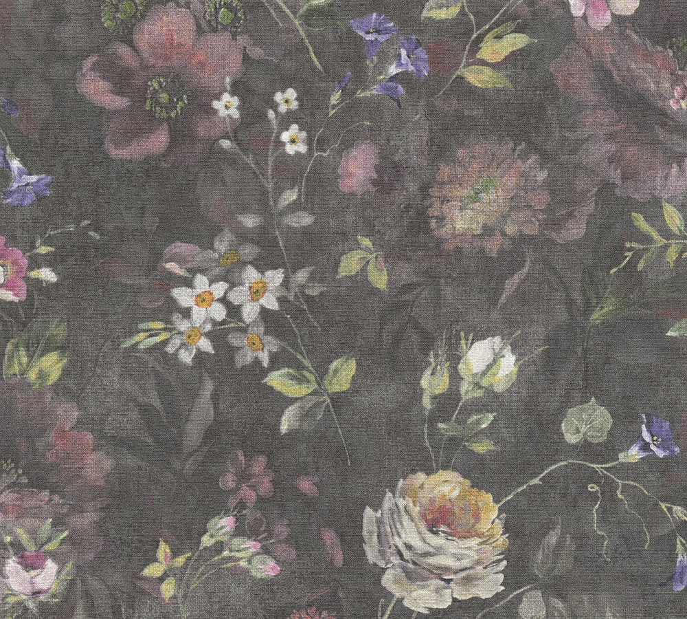 BLOEMEN BEHANG | Landhuis stijl - Meerkleurig Zwart - A.S. Création Natural Living D`eco