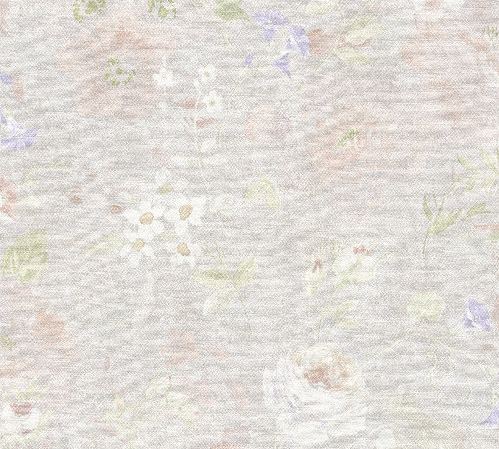 BLOEMEN BEHANG | Landhuis stijl - Meerkleurig Grijs - A.S. Création Natural Living D`eco
