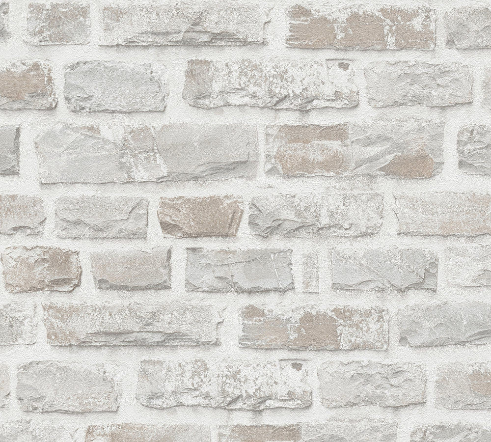 NATUURSTEEN BEHANG | Industrieel - Grijs Wit Terracotta - A.S. Création Natural Living D`eco