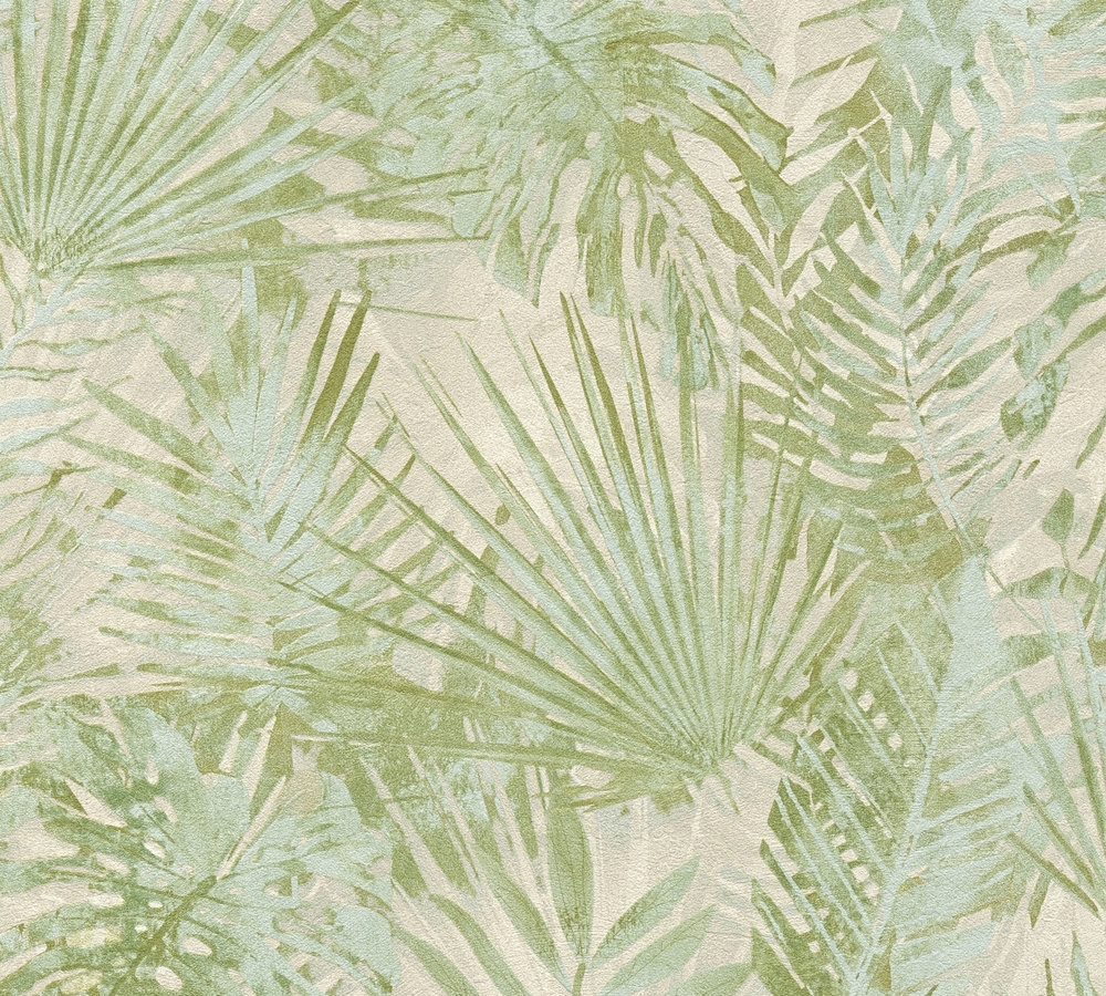 PALMBLADEREN BEHANG | Jungle - Groen Beige - A.S. Création Natural Living D`eco