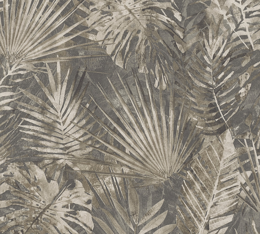 PALMBLADEREN BEHANG | Jungle - Grijs Beige - A.S. Création Natural Living D`eco