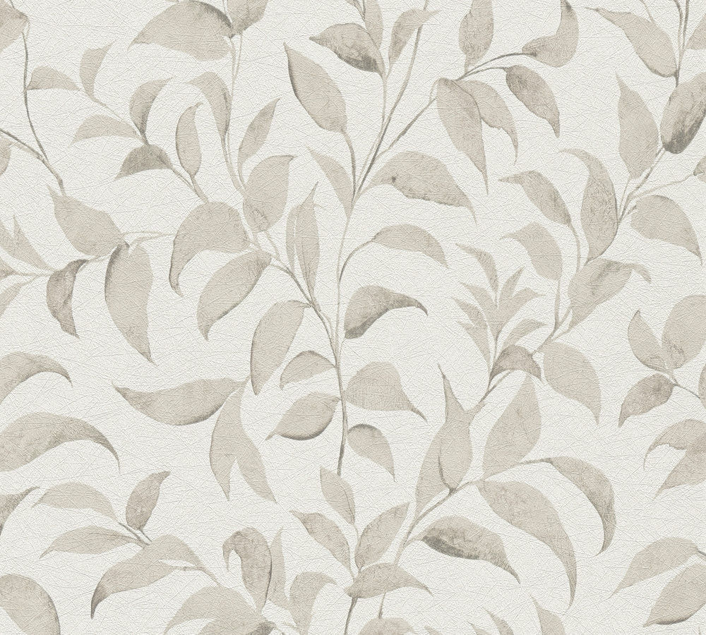 KLEINE TAKJES EN BLAADJES BEHANG | Landelijk - wit grijs beige - A.S. Création Profitex 2