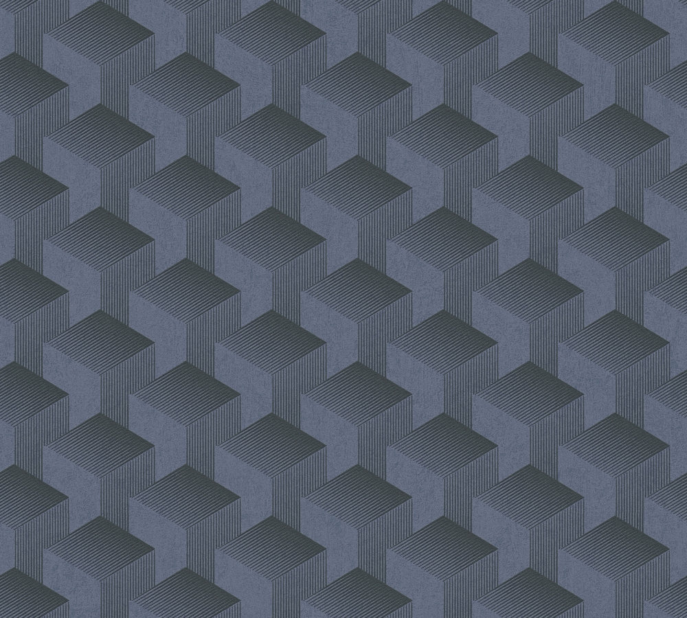 GRAFISCH BEHANG | 3D - blauw zwart - A.S. Création Profitex 2