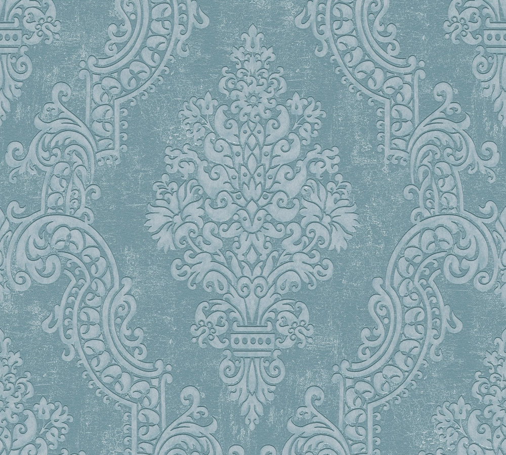 BAROK ORNAMENTEN BEHANG | Klassiek - Blauw Turquoise Zilver - A.S. Création Pure Elegance