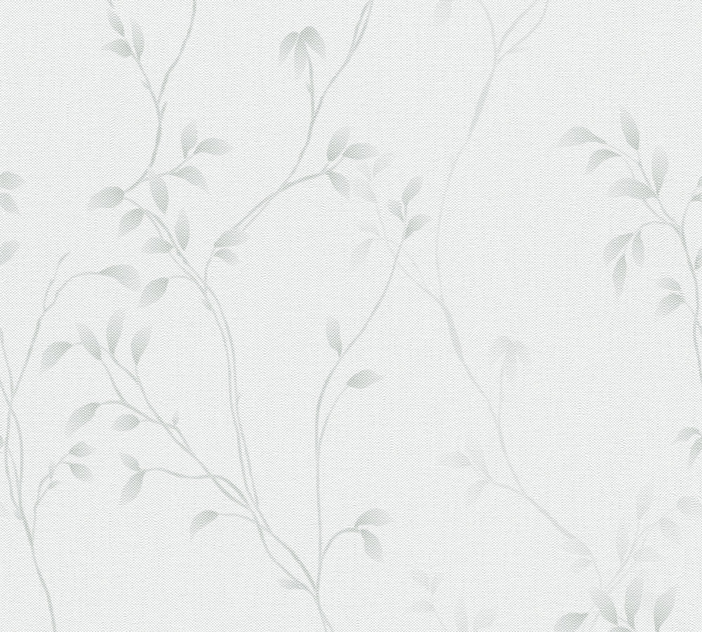 FIJNE BLAADJES BEHANG | Linnenlook - Wit Grijs - A.S. Création Pure Elegance