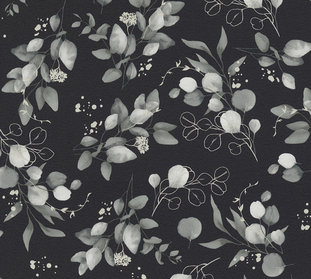 EUCALYPTUS TAKKEN BEHANG | Engelse Style - Zwart Grijs Zilver - A.S. Création Pure Elegance