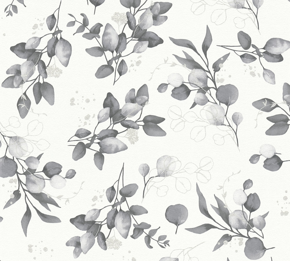 EUCALYPTUS TAKKEN BEHANG | Engelse Style - Wit Zwart Grijs Zilver - A.S. Création Pure Elegance