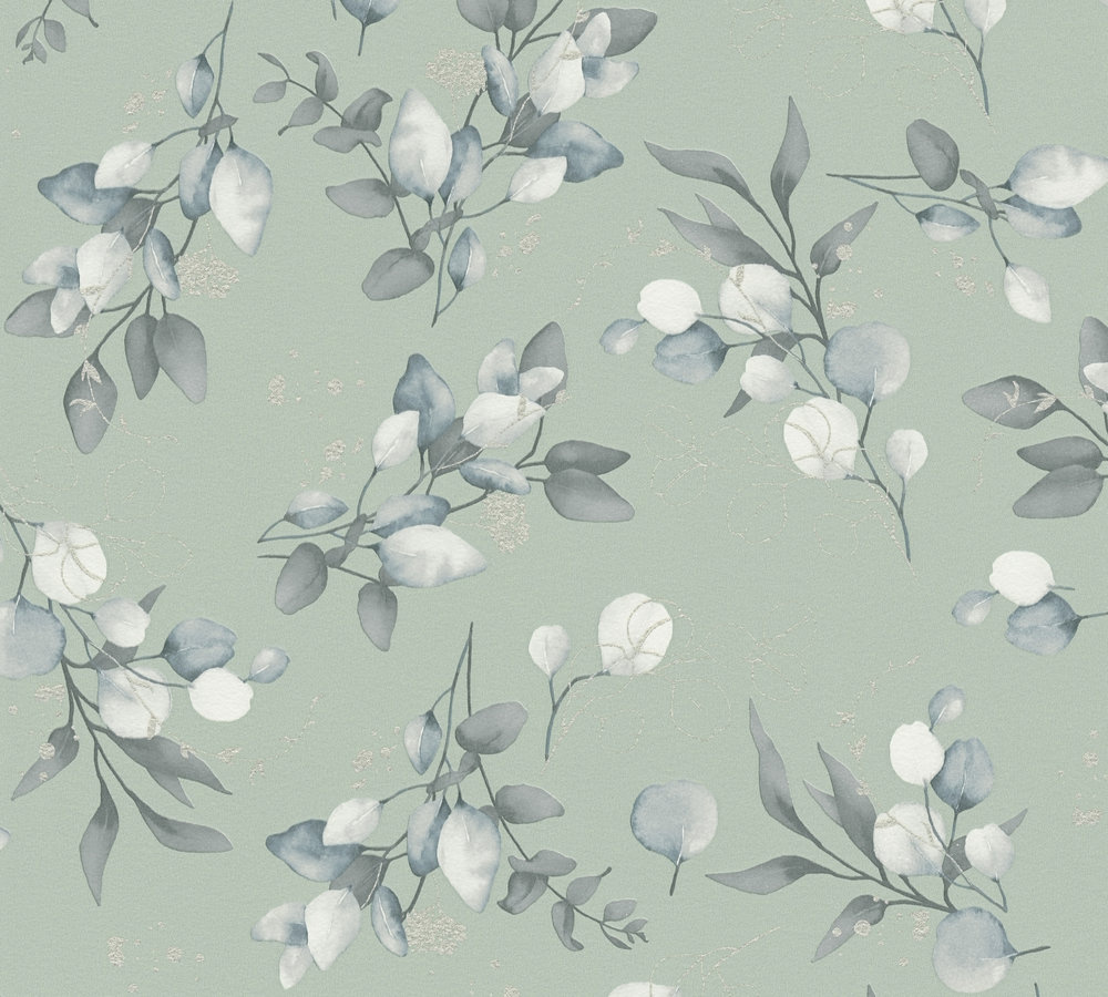 EUCALYPTUS TAKKEN BEHANG | Engelse Style - Groen Grijs Blauw Wit Zilver - A.S. Création Pure Elegance