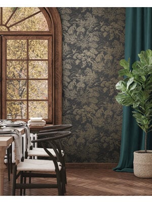 Dutch Wallcoverings Arboretum - Natoru Charcoal Gold - Antraciet/Goud