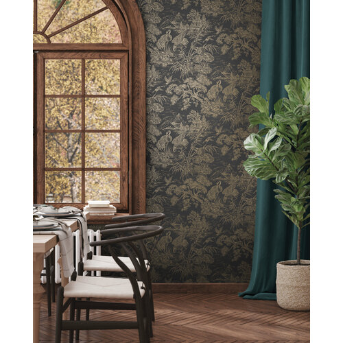 Dutch Wallcoverings Arboretum - Natoru Charcoal Gold - Antraciet/Goud