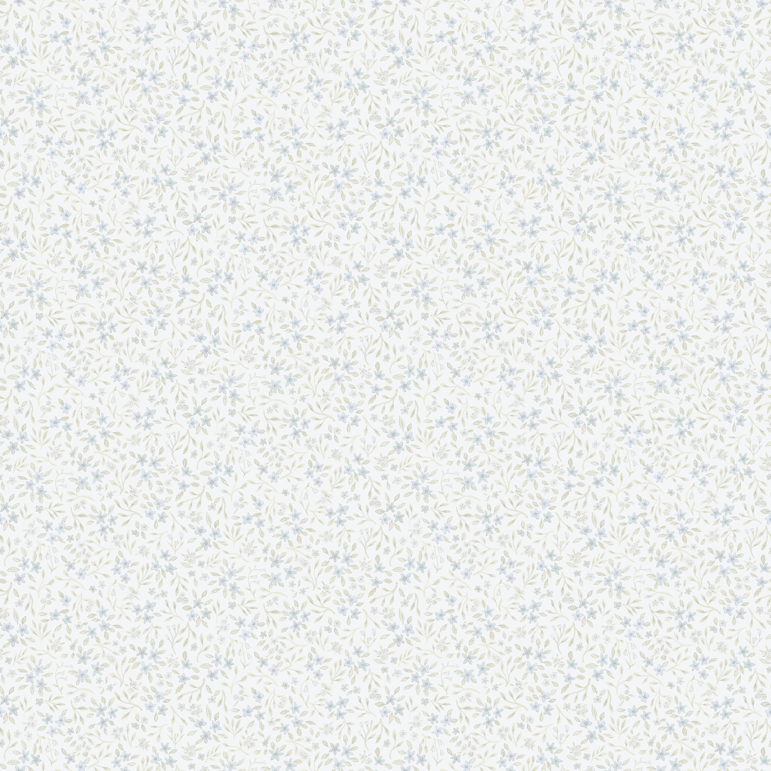 Dutch Wallcoverings Rosenlycka - Mini Flowers Blue - Blauw/Groen afbeelding