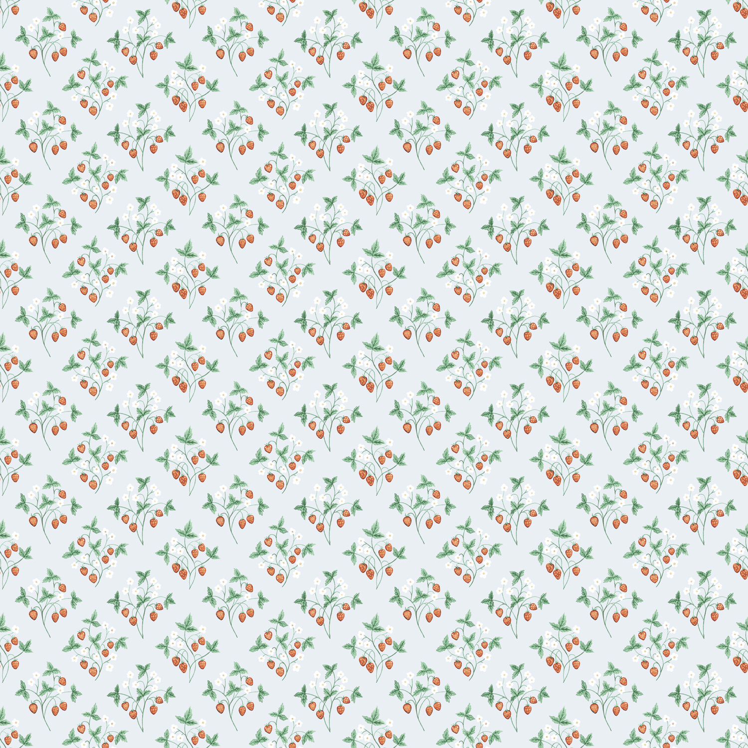 Dutch Wallcoverings Rosenlycka - Strawberries Blue - Blauw/Groen/Rood afbeelding