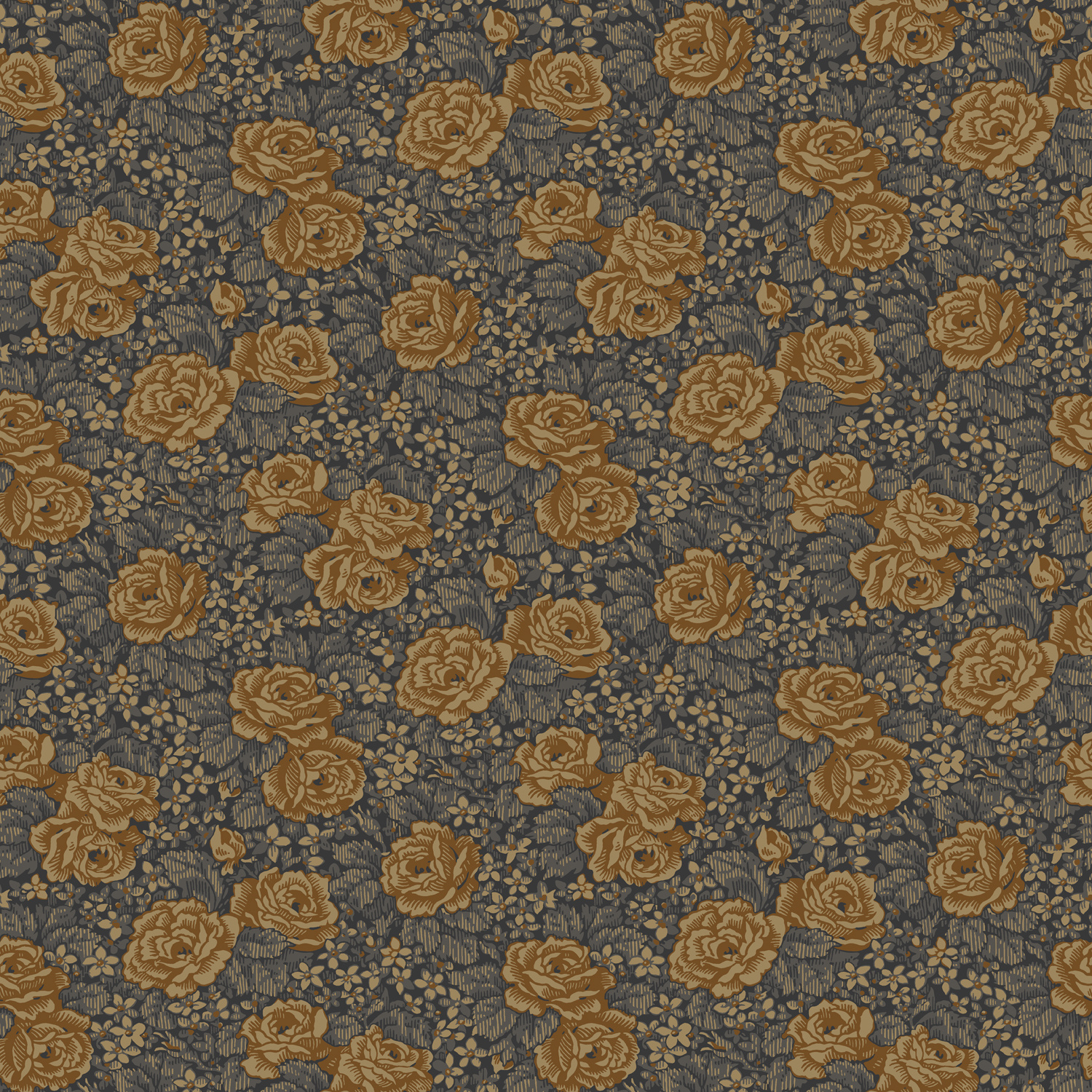 Dutch Wallcoverings Rosenlycka - Roses Blue/Brown - Blauw/Terra afbeelding