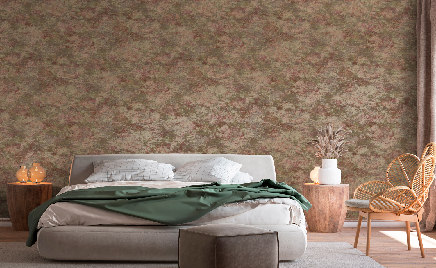 Dutch Wallcoverings Khalili - Ozbek Maroon /Khaki - Bordeaux/Groen afbeelding