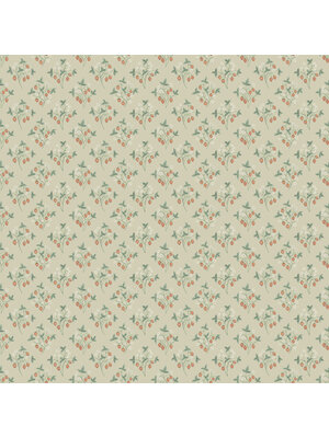 Dutch Wallcoverings Rosenlycka - Strawberries Yellow - Geel/Groen/Rood