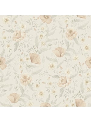 Dutch Wallcoverings Rosenlycka - Garden Flowers Neutral - Grijs/Rood